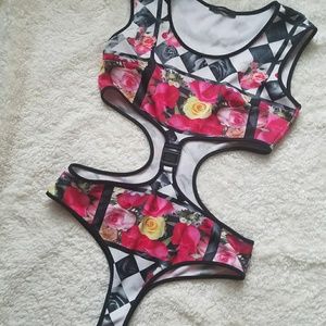 Rose Print One Piece Bathing Suit
